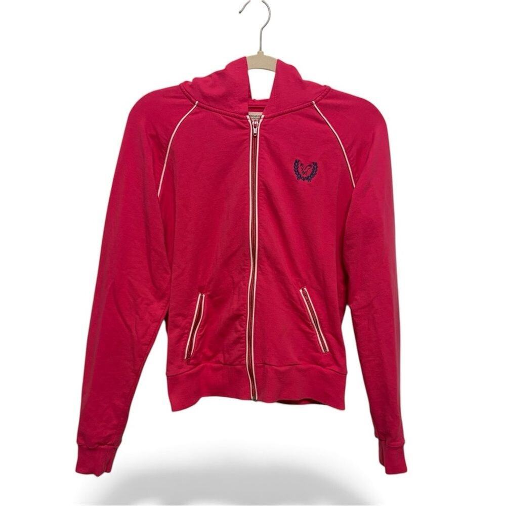 American Eagle Jacket Womens Large Pink Y2K Embroidered Full-Zip Hooded Pockets